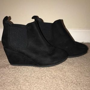 Black suede wedge booties